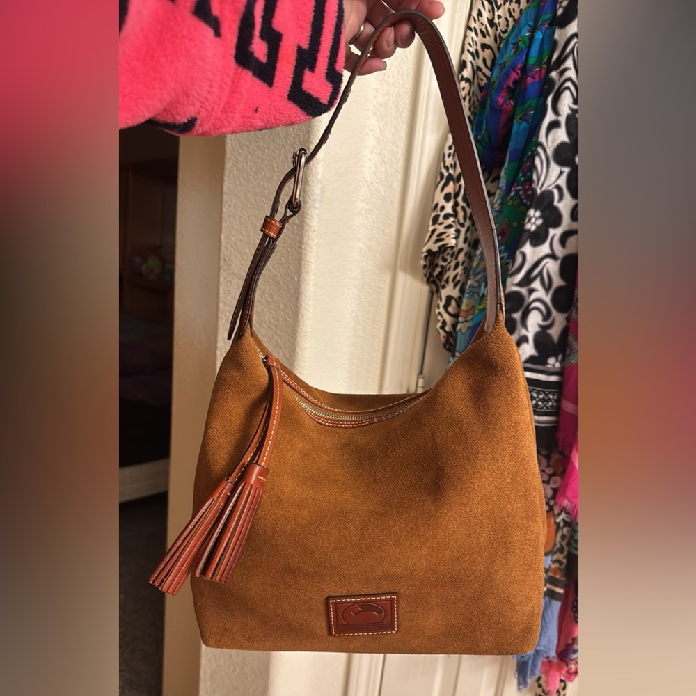 Dooney and Burke suede hobo with leather strap